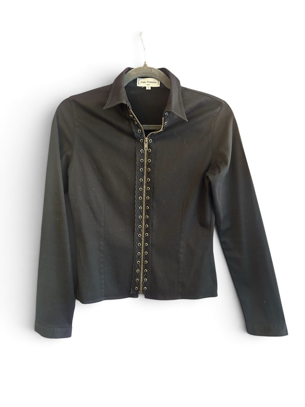 Anne Fontaine Black Zipper Front Lace-Up Cotton